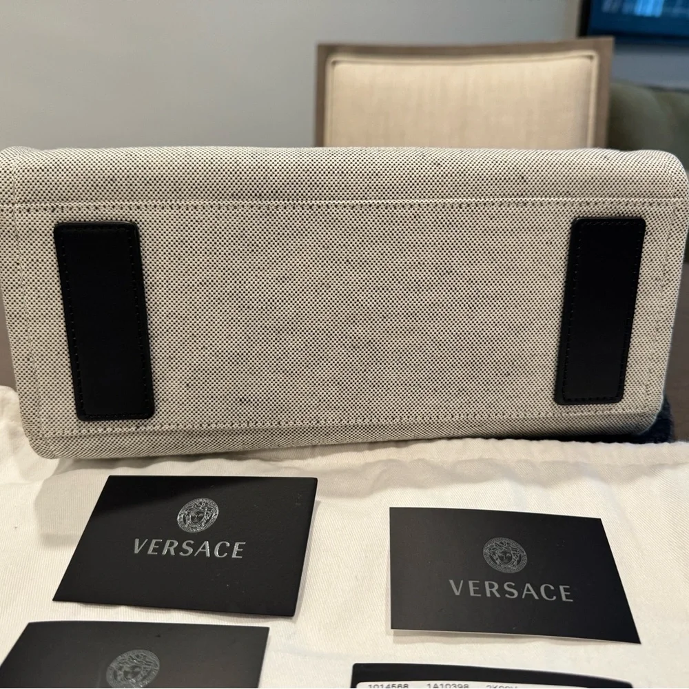 Versace Gray and Gold Canvas Tote Bag - Picture 6 of 9